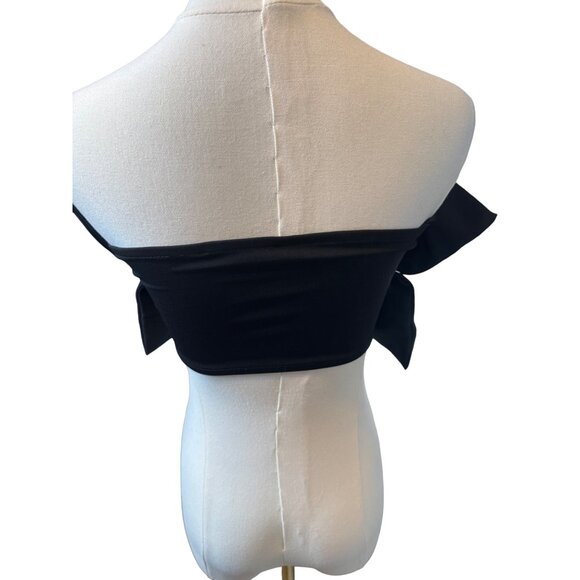 2/$30 Zara Small Black Off-Shoulder Crop Top With Ruching - Picture 4 of 10